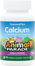 Nature's Plus Animal Parade Sugar-Free Children's Calcium Supplement - Vanilla Sundae Flavour - 90 Chewable Animal Shaped Tablets – Whole Foods - Gluten Free - 45 Servings