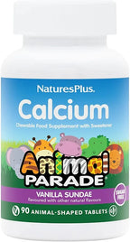 Nature's Plus Animal Parade Sugar-Free Children's Calcium Supplement - Vanilla Sundae Flavour - 90 Chewable Animal Shaped Tablets – Whole Foods - Gluten Free - 45 Servings
