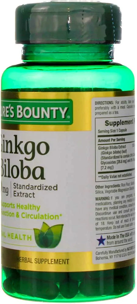 Nature's Bounty Ginkgo Biloba 120 mg Double Strength - 100 Capsules, Pack of 2