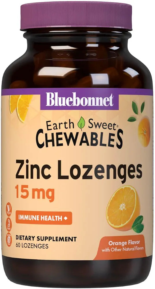 Bluebonnet Earthsweet Zinc Lozenges 15mg + Vitamin C, Orange, 60 Count