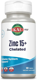 KAL Zinc 15mg Plus Betaine HCl and Trace Minerals - Zinc Supplements for Men and Women - Immune Support, Cellular Function, Skin Health Support - Vegan, Gluten Free, Ideal for Daily Use - 100 Tablets