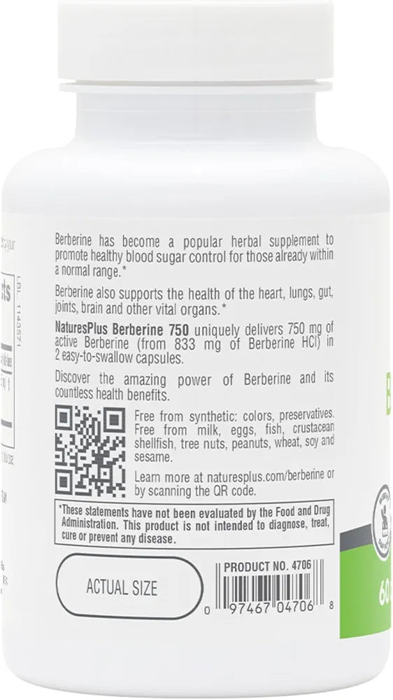 NaturesPlus PRO Berberine 750 mg - 60 Capsules - Supports Healthy Metabolism - Non-GMO, Vegan & Gluten Free - 30 Servings