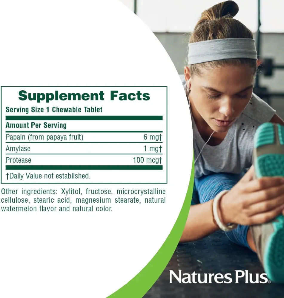 NaturesPlus Papaya Enzyme - 180 Chewable Tablets - Digestive Aid Supplement with Amylase & Protease - Helps Reduce Gas, Bloating, Stomach Upset & Discomfort - Vegan, Gluten Free - 180 Servings