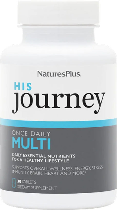 NaturesPlus His Journey - 30 Tablets - Men’s Multivitamin - 100% DV of All Vitamins - Supports Overall Wellness, Energy, Immunity & Brain Health - 30 Servings