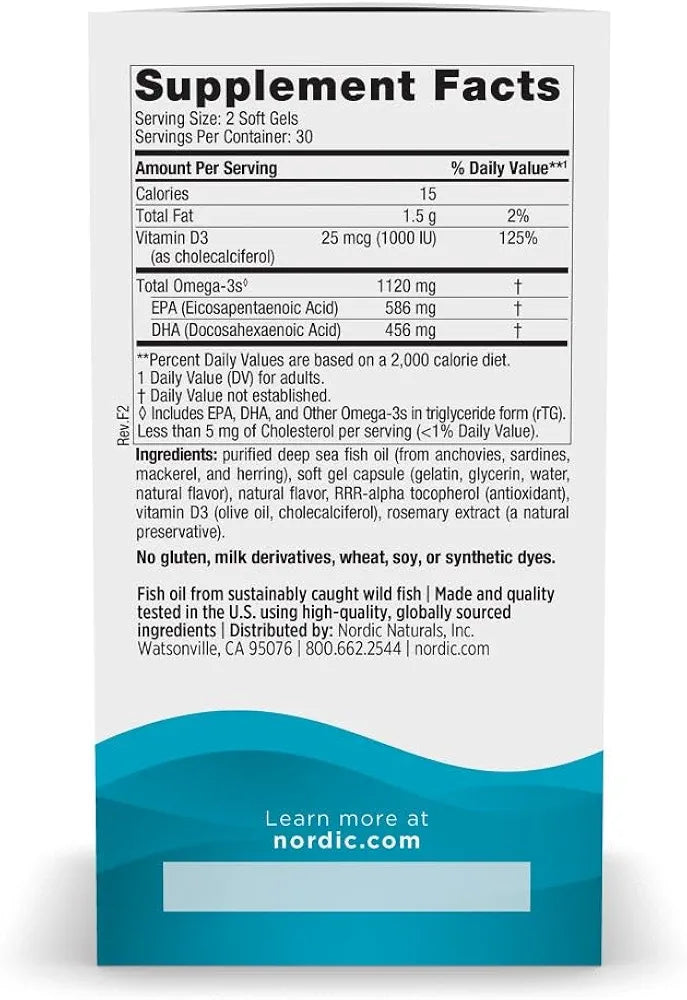 Nordic Naturals Ultimate Omega Mini D3, Lemon Flavor - 60 Mini Soft Gels - 1120 mg Omega-3 + 1000 IU Vitamin D3 - EPA & DHA - Promotes Brain & Heart Health - 30 Servings
