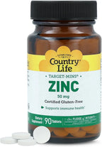 Country Life Target-Mins Zinc 50 mg 90 Tablets - Zinc Supplements for Immune Health - Zinc 50mg - Zinc Support