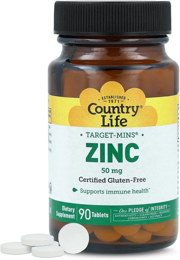 Country Life Target-Mins Zinc 50 mg 90 Tablets - Zinc Supplements for Immune Health - Zinc 50mg - Zinc Support