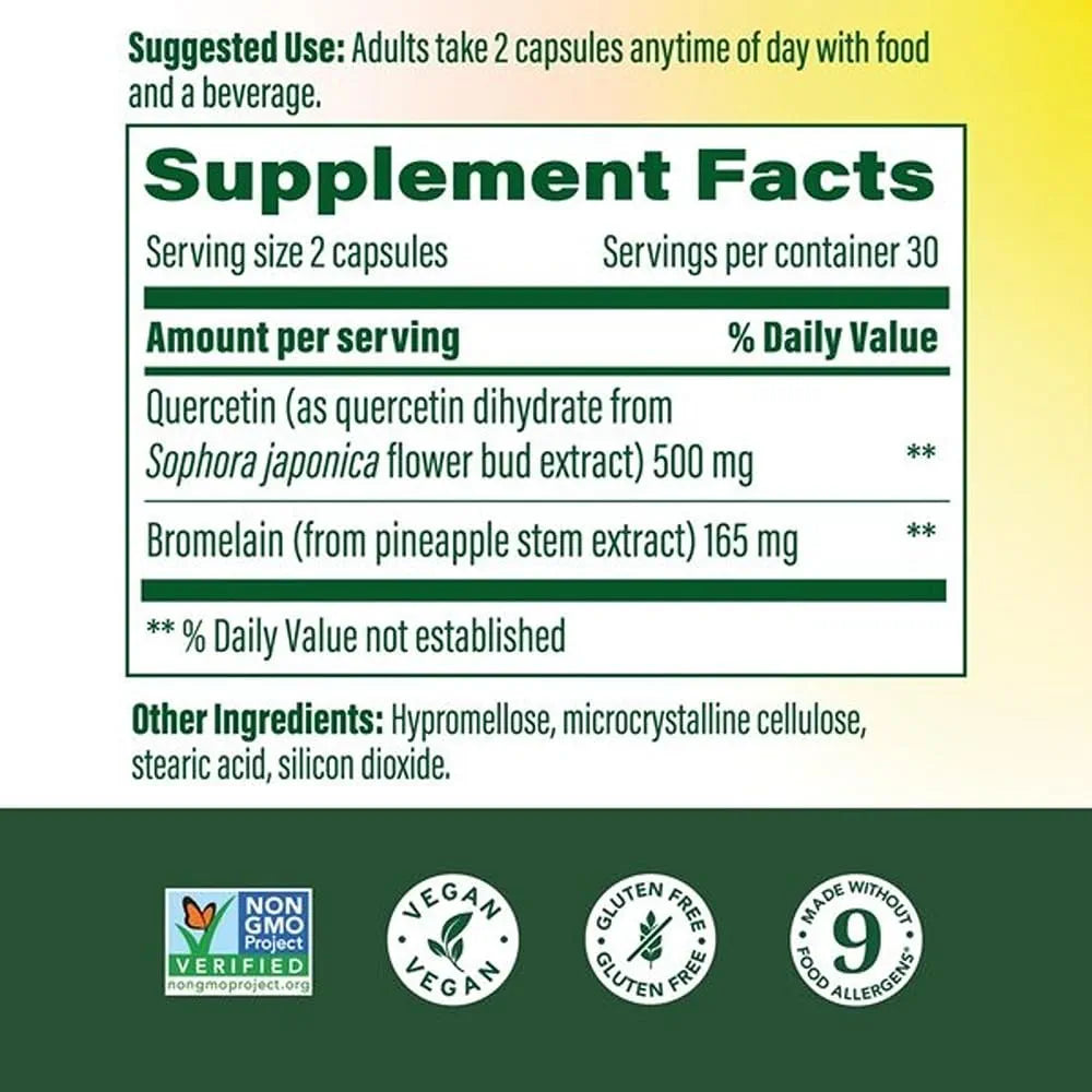 MegaFood Quercetin with Bromelain Supplement, Respiratory & Seasonal Immune Support Supplement, Quercetin 500mg Capsules & Enhanced Absorption, Vegan, Gluten-Free, 60 Capsules, 30 Servings