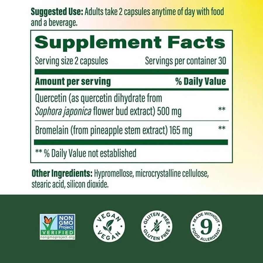MegaFood Quercetin 500mg with Bromelain, 60 Capsules