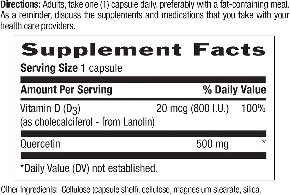 Country Life Quercetin 500mg Capsules with Vitamin D3 800 IU – Immune Support Supplement for Adults – Daily Immune Boosters – Quercetin Immune System Boost, 90 Capsules