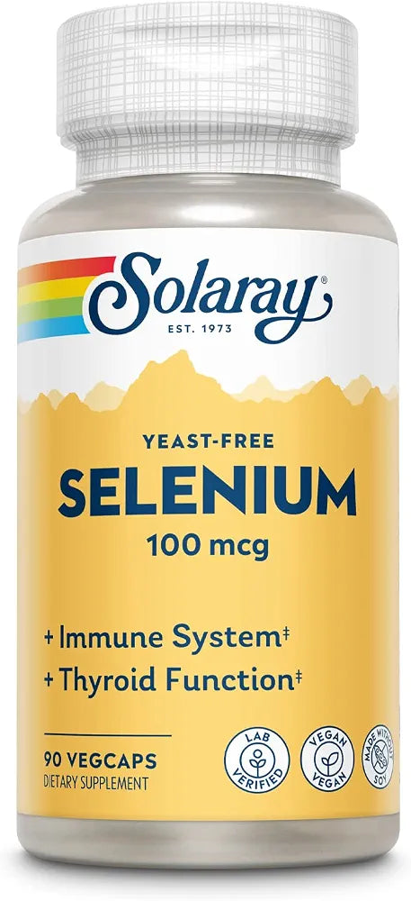 SOLARAY Selenium 100 mcg Supplement for Women & Men - Selenium 100mcg Capsules, Thyroid & Immune Health Support, Yeast Free, L Selenomethionine, Antioxidant Support, Vegan - 90 Veg Caps