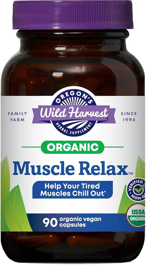 Oregon's Wild Harvest Muscle Relax Organic Herbal Supplement Vegan Capsules with Valerian, Hops and Skullcap - 90 Count