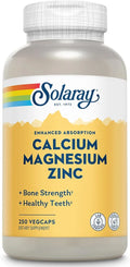 SOLARAY Calcium Magnesium Zinc Supplement - with Calcium 1000mg, Magnesium 500mg - Bone Health, Muscle Function, Heart Health and Immune Support - Vegan, 60 Day Guarantee, 62 Servings, 250 VegCaps