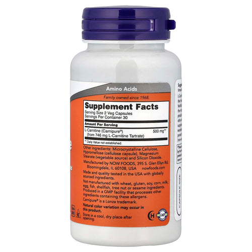 NOW Foods, L-Carnitine, 250 mg, 60 Veg Capsules