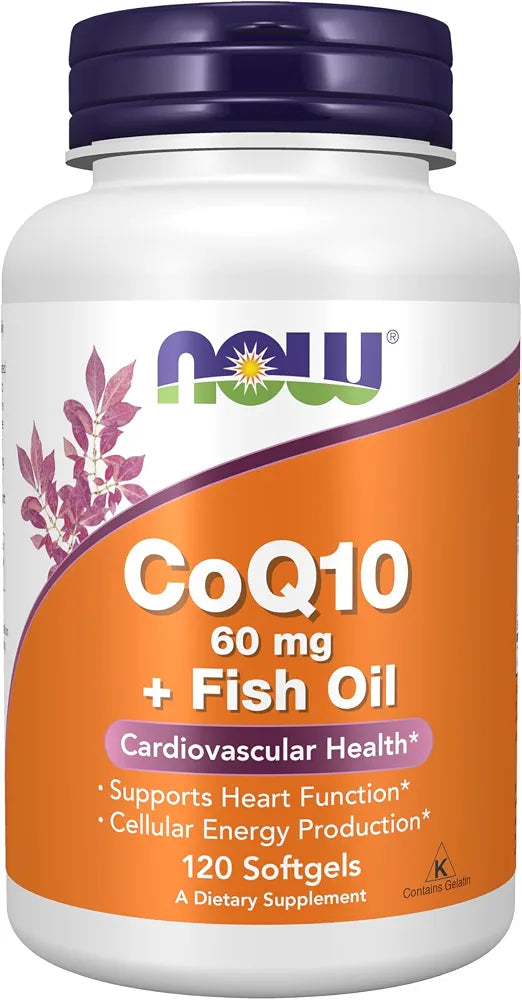 NOW Foods Supplements, CoQ10 60 mg with Omega 3 Fish Oil, Cardiovascular Health*, 120 Softgels