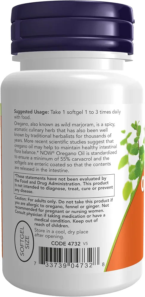 NOW Foods Supplements, Oregano Oil with Ginger and Fennel Oil, Enteric Coated, 90 Softgels