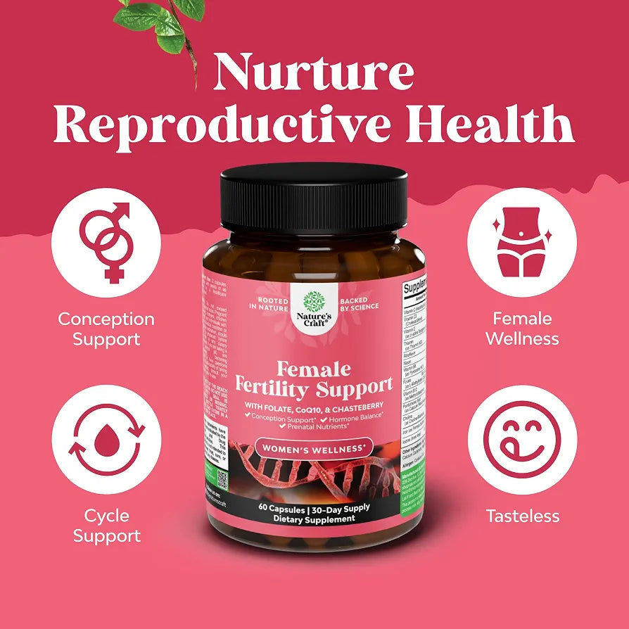Female Fertility Supplement with Prenatal Multivitamins - Fertility Support with Prenatal Choline Inositol Folate Chasteberry and CoQ10 Fertility Blend for Women to Promote Conception - 60 Count