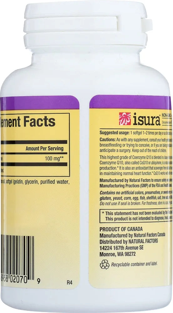 Natural Factors Coenzyme Q10 Softgels, 100mg, 30 Count