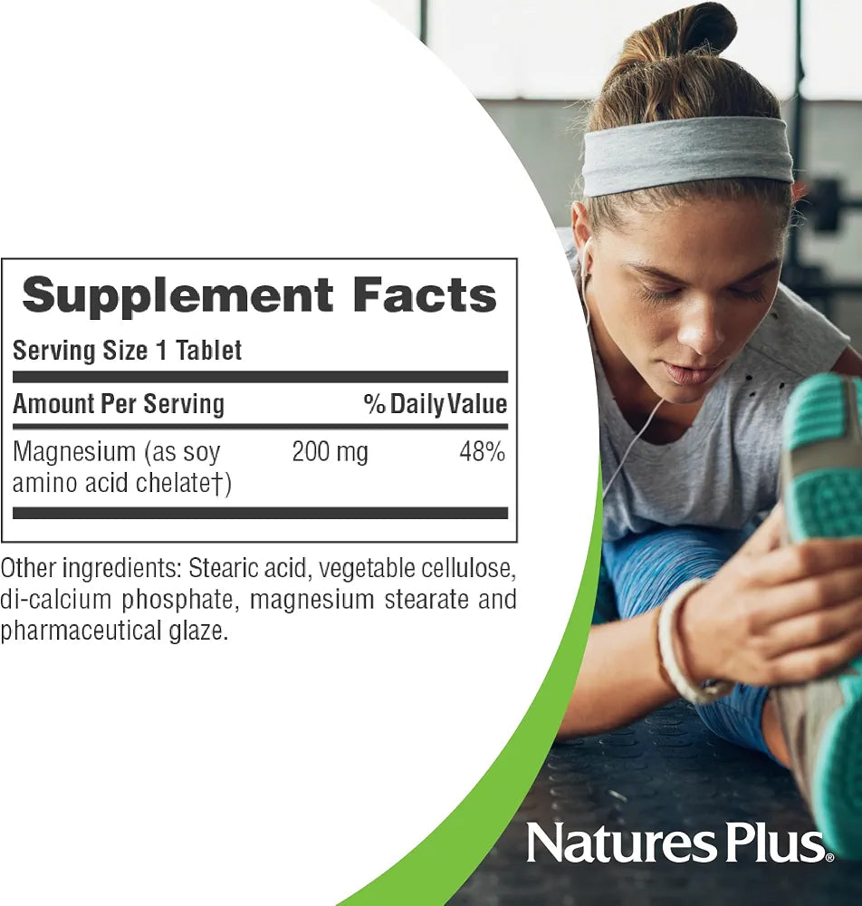 NaturesPlus Magnesium - 200 mg, 90 Tablets - Vegetarian, Gluten Free - 90 Servings