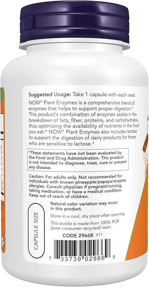 NOW Foods Supplements, Plant Enzymes with Lactase, Protease, Papain and Bromelain, 120 Veg Capsules