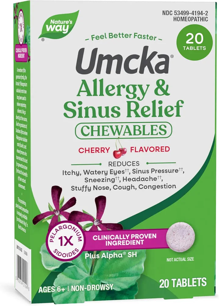 Nature's Way Umcka Allergy & Sinus Relief Chewables, Cherry, 20 ct