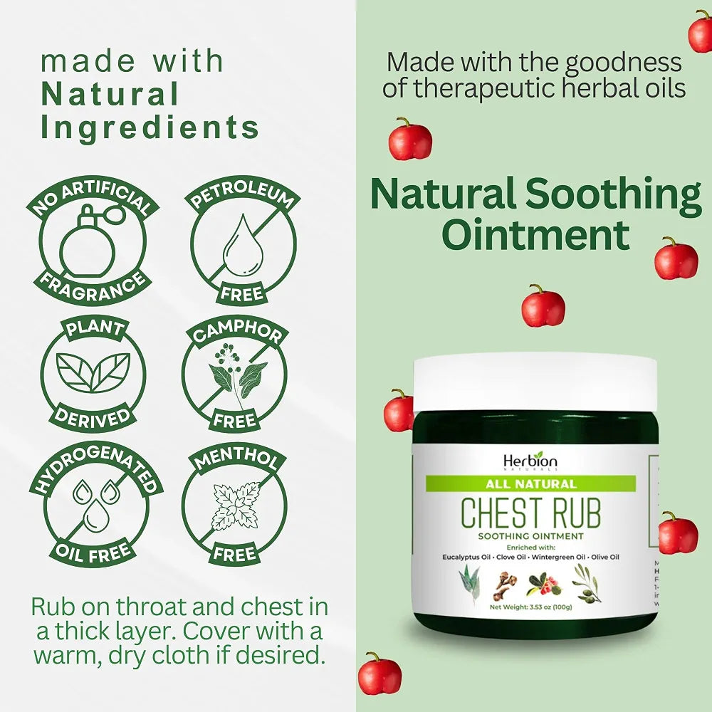 HERBION Naturals Chest Rub - Soothing Ointment with Soothing Vapors for Adults & Children 2+ - Relieves Cough, Cold, Nasal & Chest Congestion – Reduces Muscle & Joint Aches 