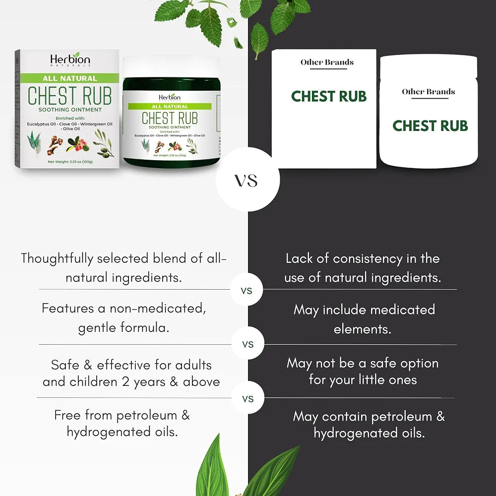 HERBION Naturals Chest Rub - Soothing Ointment with Soothing Vapors for Adults & Children 2+ - Relieves Cough, Cold, Nasal & Chest Congestion – Reduces Muscle & Joint Aches 
