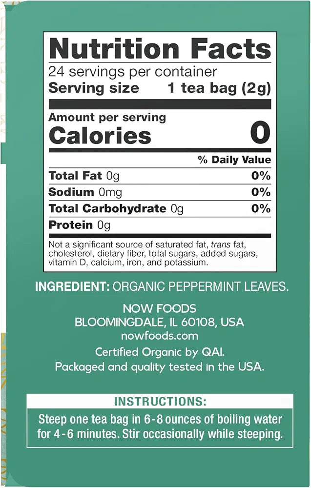NOW Foods Give a Tea™ Organic Peppermint Tea, Caffeine-Free, 24 bags