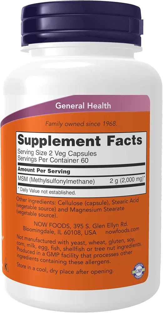 NOW Foods Supplements, MSM  1,000 mg, Joint Health*, 120 Veg Capsules