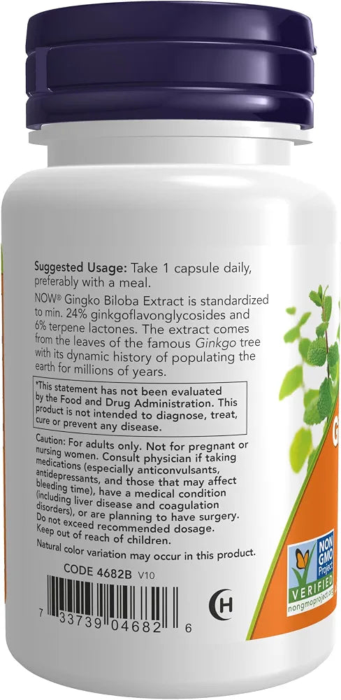NOW Foods Supplements, Ginkgo Biloba 120 mg, Double Strength, Non-GMO Project Verified, 50 Veg Capsules
