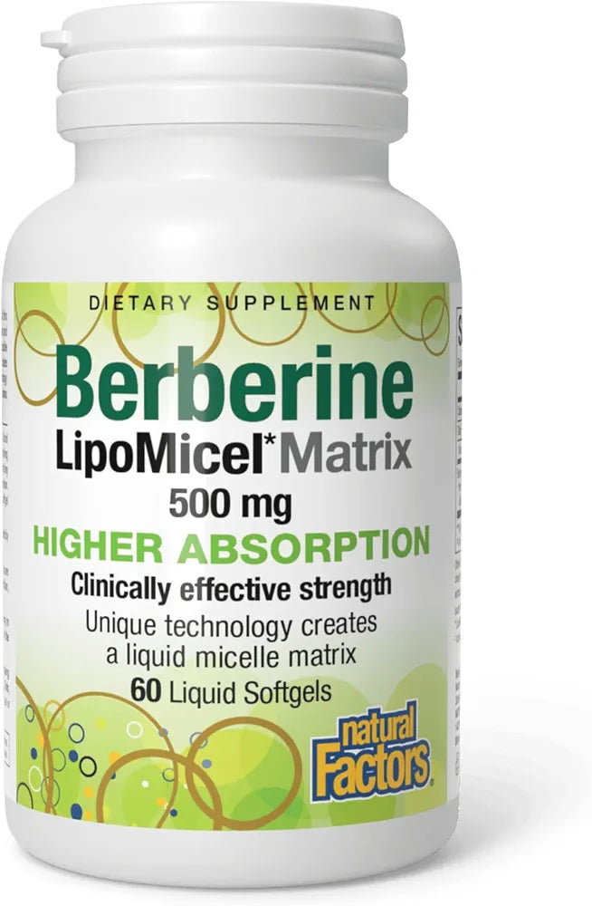 Natural Factors Berberine LipoMicel Matrix - Daily Supplement Supports Metabolic Health - Formula Supports General Health - Gluten-Free & Dairy-Free - 60 Liquid Softgels 