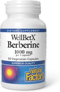 Natural Factors WellBetX Berberine - Daily Supplement Supports Metabolic Health - Formula Supports Healthy Heart - Gluten-Free & Vegan - 60 Vegetarian Capsules 