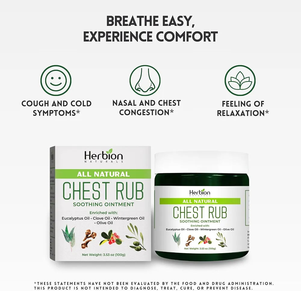 HERBION Naturals Chest Rub - Soothing Ointment with Soothing Vapors for Adults & Children 2+ - Relieves Cough, Cold, Nasal & Chest Congestion – Reduces Muscle & Joint Aches 