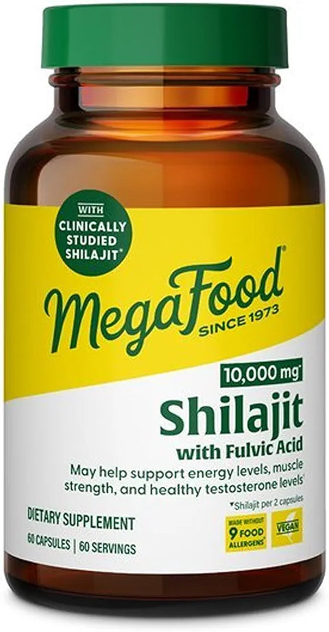 MegaFood Shilajit with Fulvic Acid - Shilajit for Men & Women - May Help Support Healthy Testosterone Levels, Muscle Strength & Energy Levels - Vegan, Gluten Free, 60 Capsules, 30 Day Supply