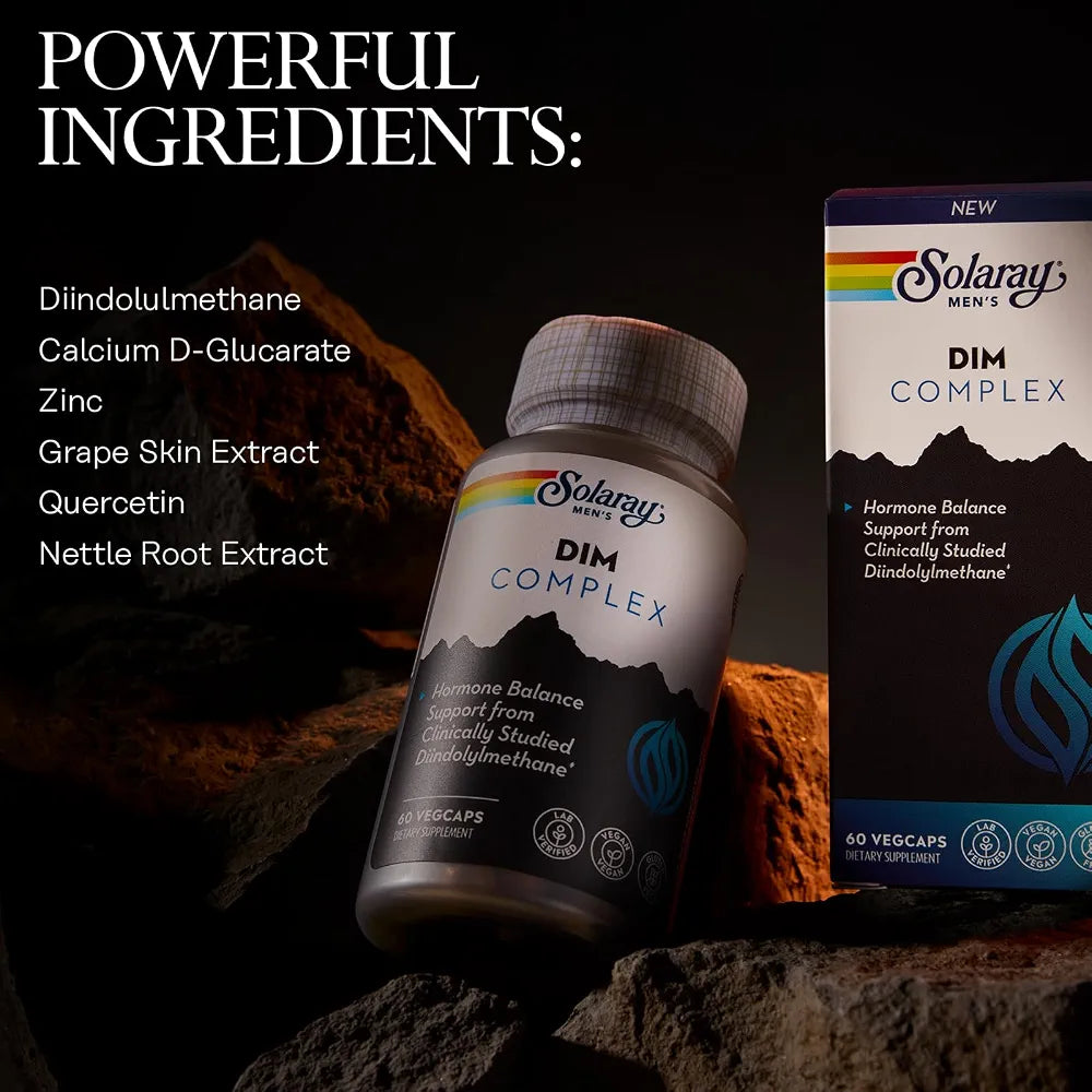 SOLARAY DIM Supplement for Men - Clinically Studied DIM 200mg Supports Hormone Balance - Plus Zinc and Quercetin - Vegan, Gluten Free - 30 Servings, 60 VegCaps