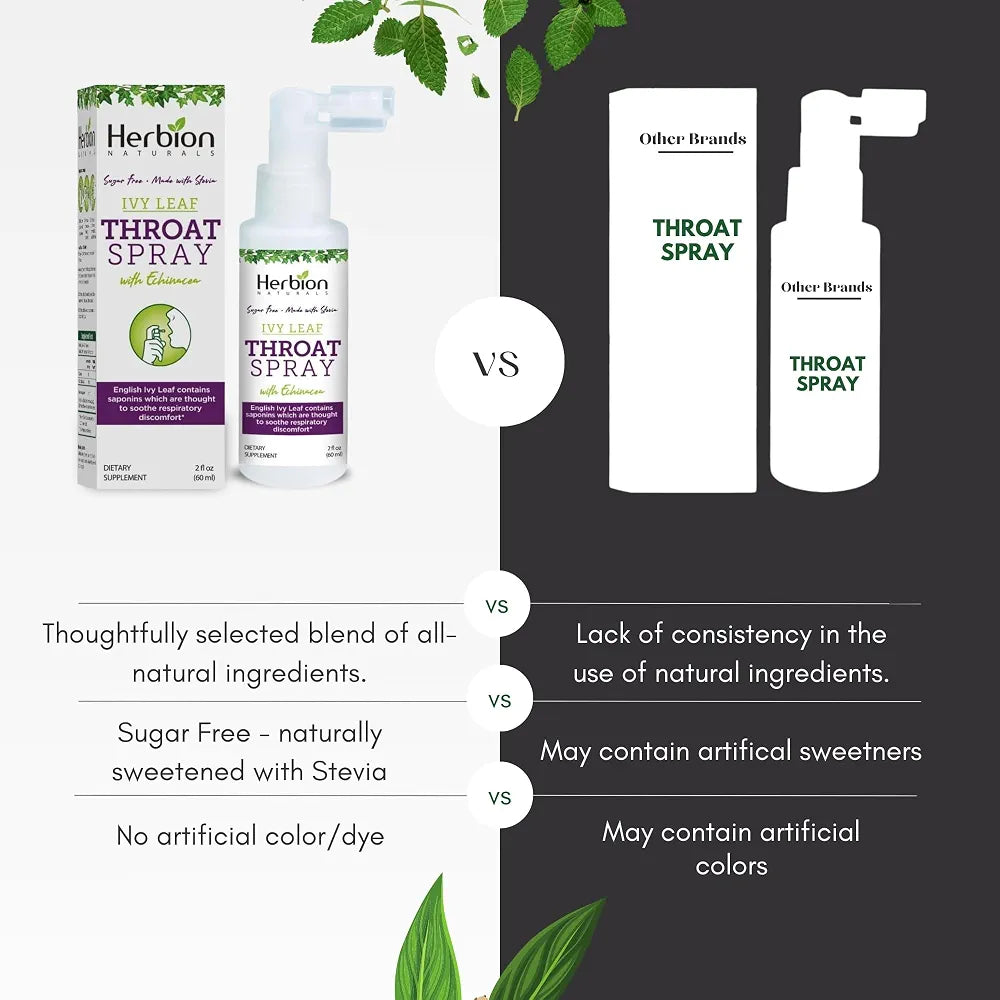 HERBION Naturals Throat Spray, Soothes Respiratory Discomfort with the Power of English Ivy, Marshmallow, and Echinacea extracts for Adults and Children, 2 Fl Oz, Pack of 1