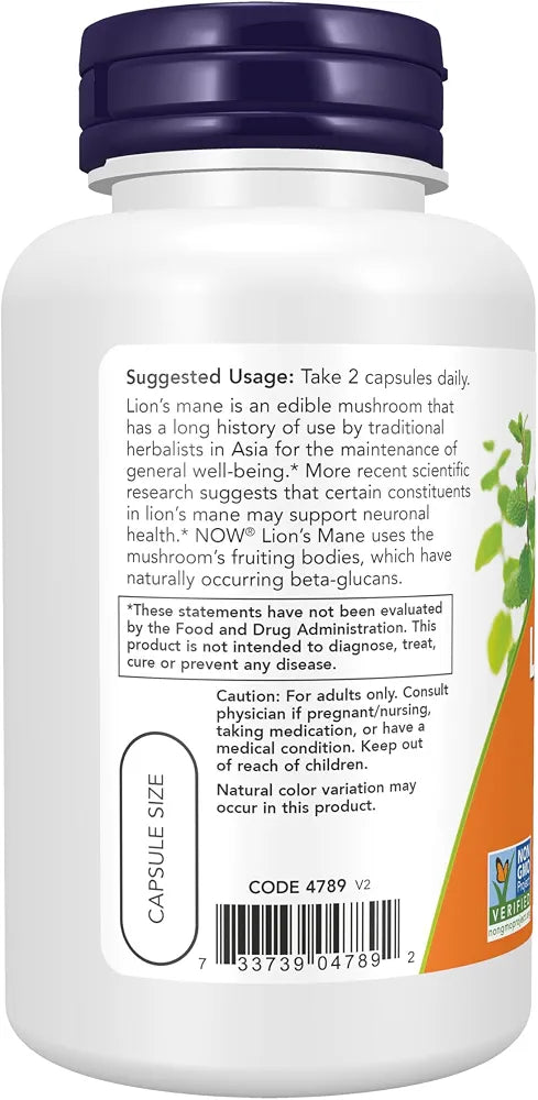 NOW Foods Supplements, Lion's Mane 500 mg, Super Mushroom, Made with Organic Lion's Mane Mushrooms, 60 Veg Capsules