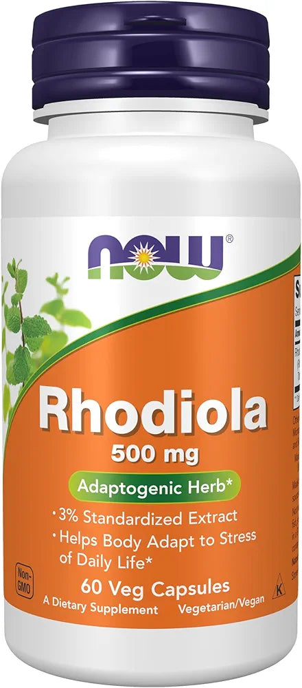 NOW Supplements, Rhodiola 500 mg, Helps Body Adapt to Stress of Daily Life*, Adaptogenic Herb*, 60 Veg Capsules
