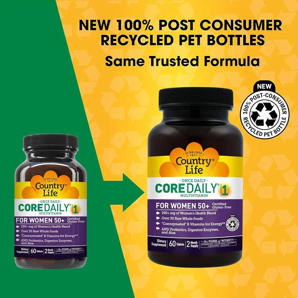 Country Life CORE Daily-1 for Women 50+ Multivitamin - Formulated for Women Over 50, Complete Daily Nutrition with Women's Health Blend, Coenzymated B Vitamins, Probiotics, and Digestive Enzymes