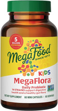 MegaFood MegaFlora Kids Probiotics - 5 Billion CFUs - Non-GMO, Vegetarian, Made Without 9 Food Allergens, Probiotics for Digestive Health- 60 Mini Capsules 