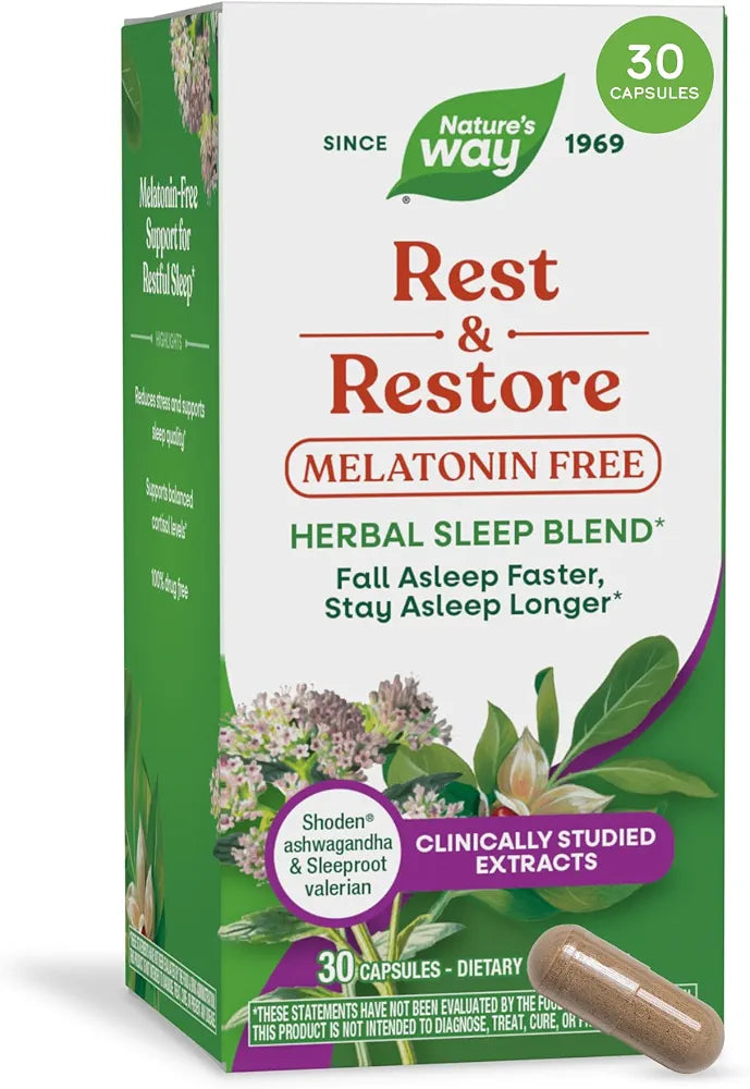 Nature's Way Rest & Restore Melatonin-Free Sleep Supplement, 30 Count