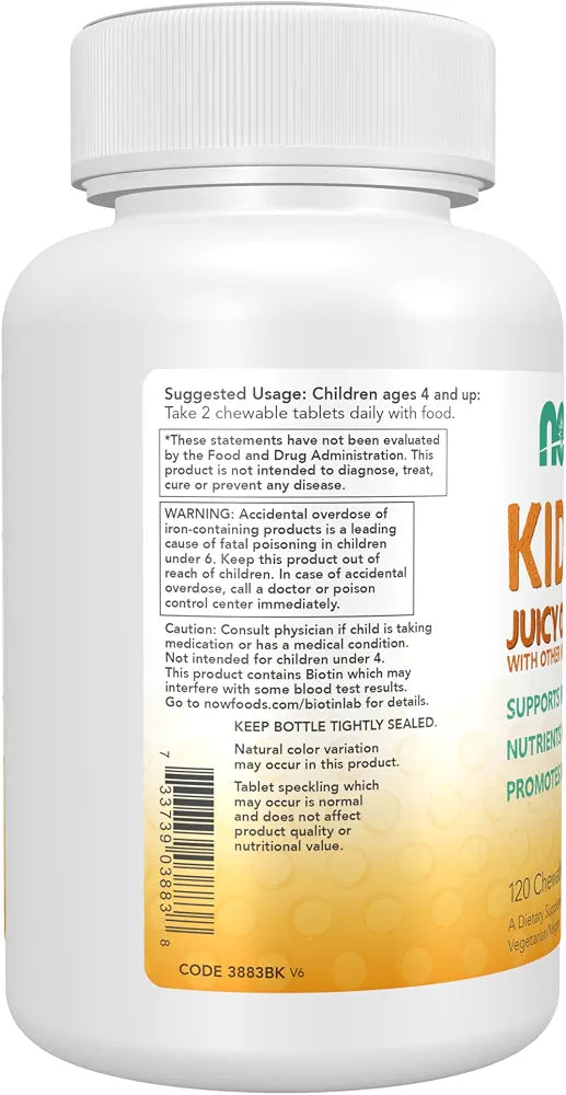 NOW Kids Supplements, Kid Vits Multivitamin, Juicy Orange, 120 Chewable Tablets