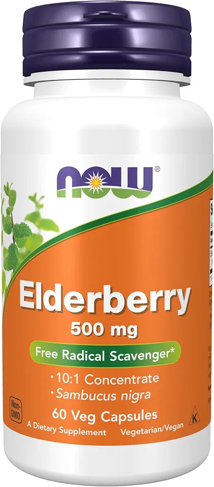 NOW Foods Supplements, Elderberry 500 mg, 10:1 Concentrate, 60 Veg Capsules