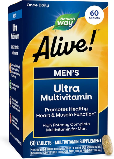 Nature's Way Alive! Men's Once Daily Ultra Potency Multivitamin Tablets, Complete High Potency Men's Daily Vitamin Promotes Heart & Muscle Function*, B-Vitamins, Zinc and Antioxidants, 60 Tablets