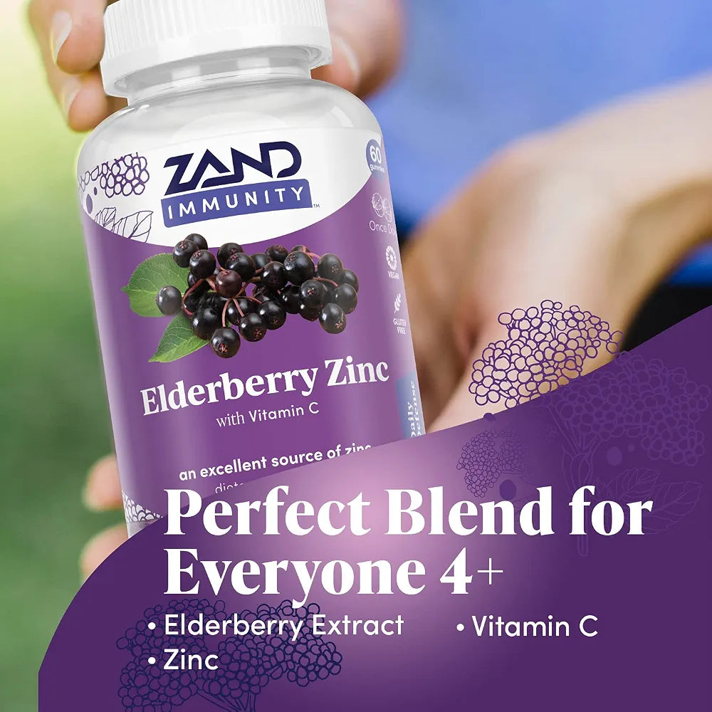 ZAND Elderberry Zinc Immunity Gummies with Vitamin C, Year-Round Immune Support for Children & Adults, 60 Count