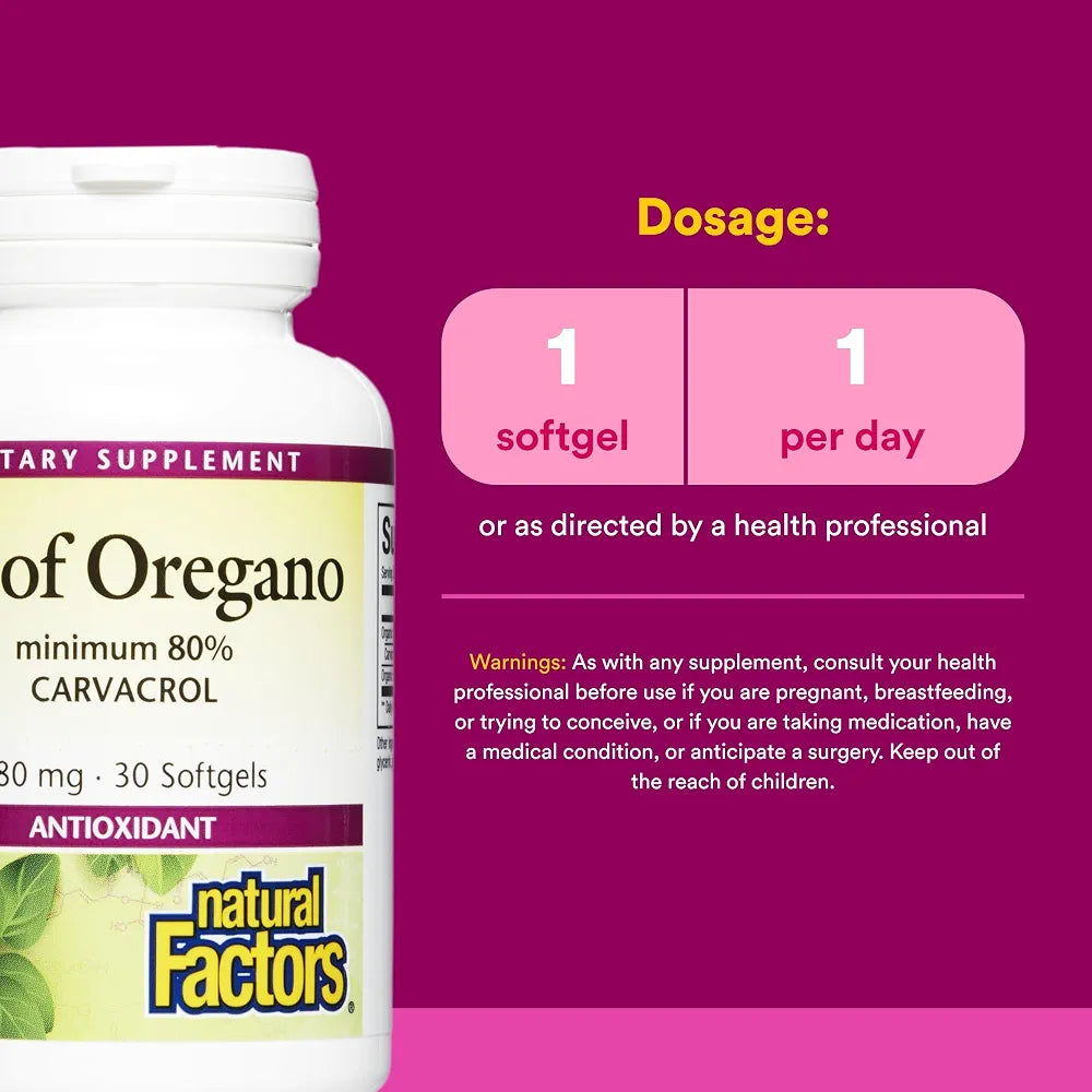 Natural Factors, Oil of Oregano 180 mg, Helps Maintain Good Health with Extra Virgin Olive Oil, 30 softgels 