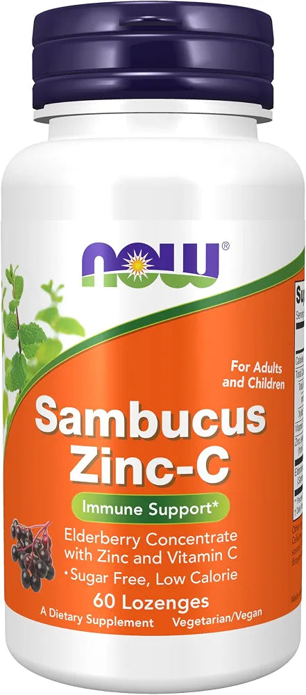 NOW Foods Sambucus Zinc-C Elderberry & Vitamin C Lozenges, 60 Count