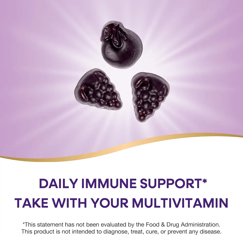 Nature's Way Alive! Immune Support* Gummies with Elderberry Extract, Vitamins C & D3, Zinc, No Gluten, Grape & Cherry Flavored, 90 Vegetarian Gummies 