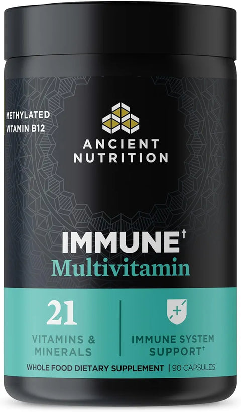 Ancient Nutrition Multivitamin for Immune Support, Immune, 21 Vitamins and Minerals with Vitamin D & C, Turmeric, Supports Immunity, Stress Relief and Heart Health, Keto Friendly, 90 Capsules