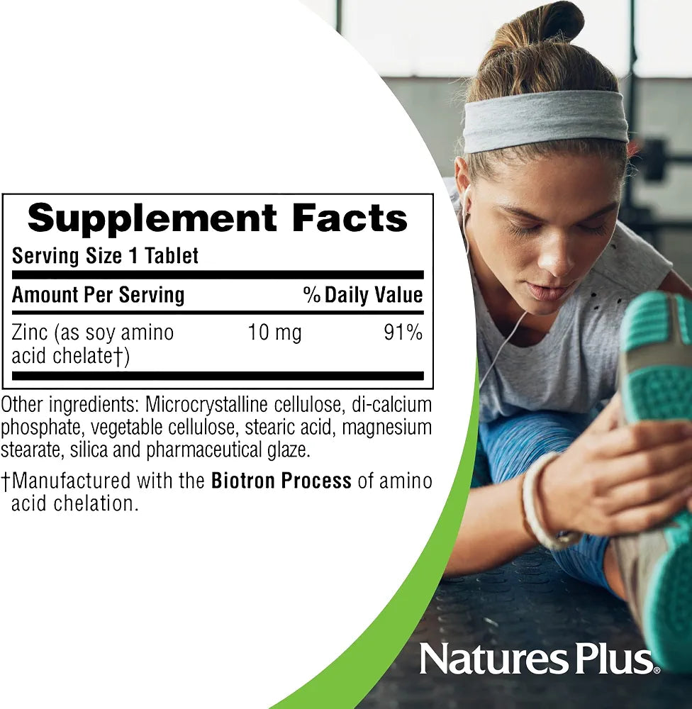 NaturesPlus Zinc Tablets - 10 mg, 90 Vegetarian Supplements - Immune System Supplement for Cellular Growth & Repair - Promotes Healthy Digestion, Metabolism & Vision - Gluten-Free - 90 Servings